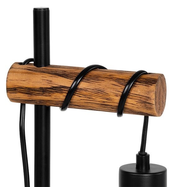 Rustykalna lampa stołowa czarna z drewnem - Stronk