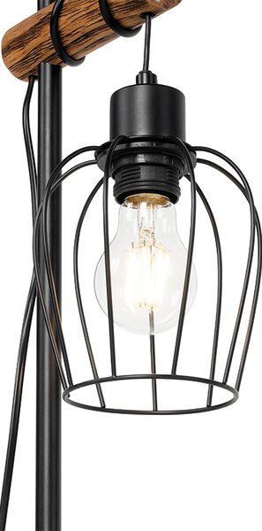 Rustykalna lampa stołowa czarna z drewnem - Stronk