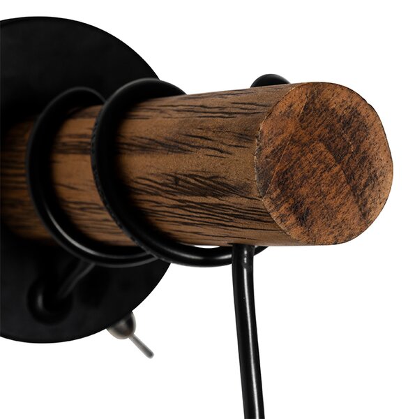 Rustykalna lampa ścienna czarna z drewnem - Stronk