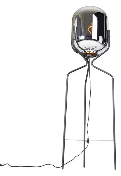 Designerska lampa podłogowa czarna z dymionym szkłem - Bliss
