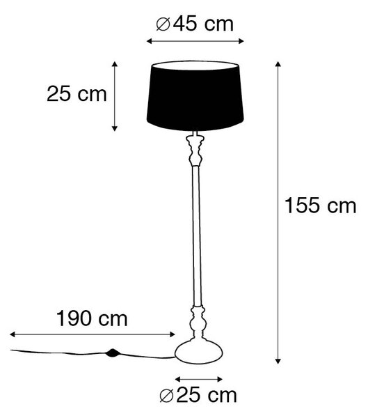 Rustykalna lampa podłogowa szara z czarnym abażurem z lnu - Classico