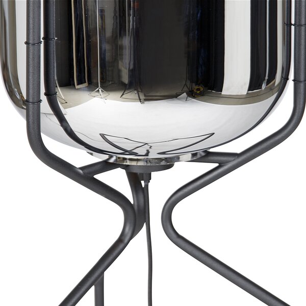 Designerska lampa podłogowa czarna z dymionym szkłem - Bliss