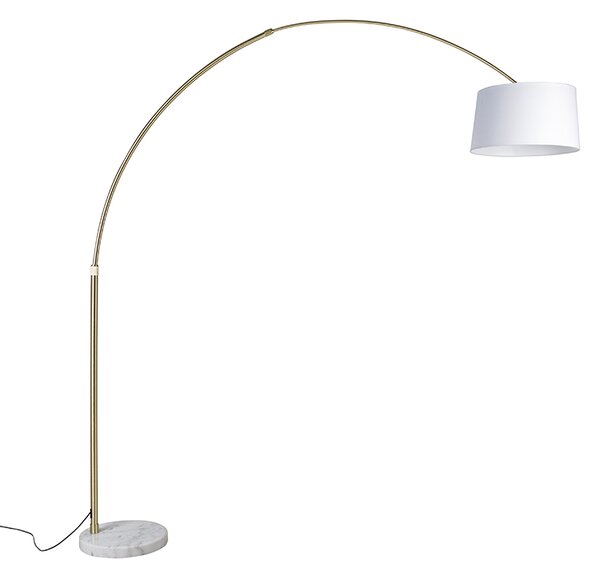 Lampa łukowa mosiężna z białym abażurem z tkaniny 50 cm - XXL
