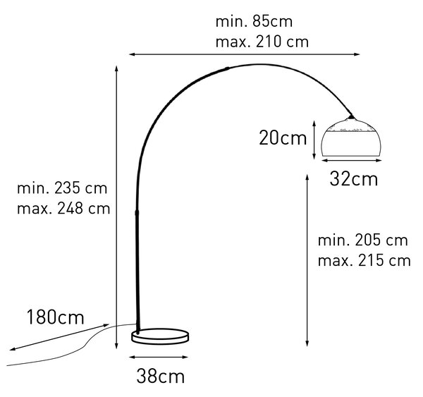 Nowoczesna lampa łukowa czarna z białym, regulowanym kloszem - XXL