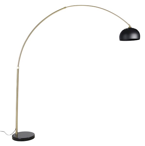 Nowoczesna lampa podłogowa łukowa mosiężna z marmurową podstawą i czarnym kloszem 32,5 cm - XXL