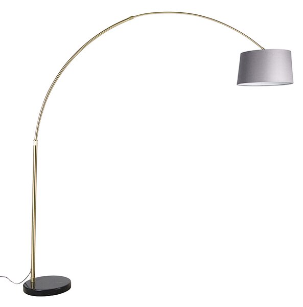 Lampa łukowa mosiężna z marmurem i szarym abażurem z tkaniny 45 cm - XXL