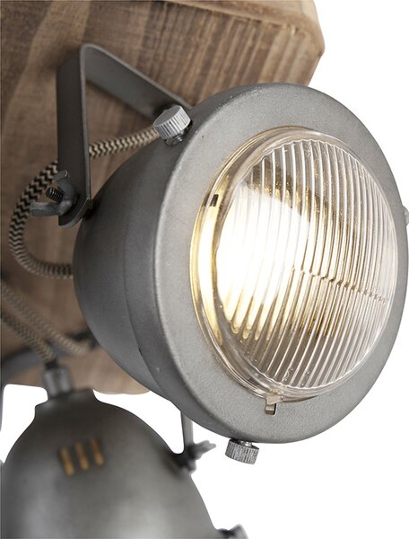 Inteligentna lampa sufitowa stalowa z drewnem z 4 WiFi GU10 - Emado