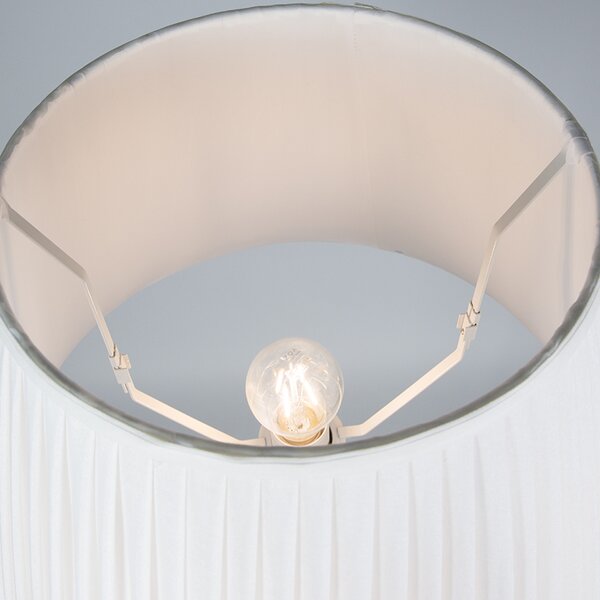 Lampa podłogowa retro mosiądz z abażurem plisowanym kremowym 45 cm - Kaso
