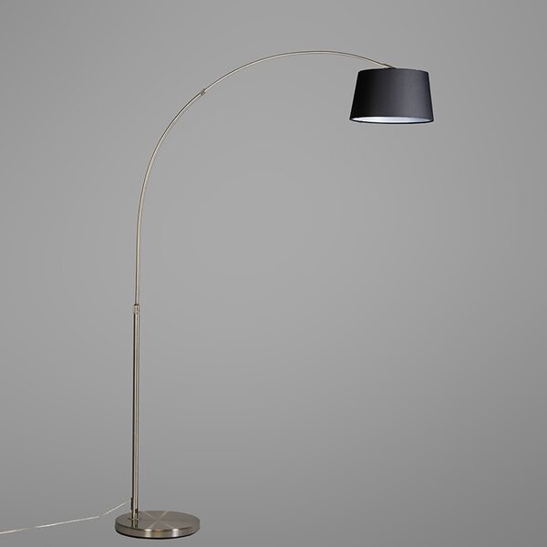 Nowoczesna lampa podłogowa łukowa stalowa z czarnym abażurem z tkaniny - Arc Basic