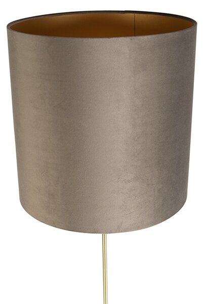 Lampa stojąca złota/mosiężna z abażurem z weluru taupe 40/40 cm - Parte
