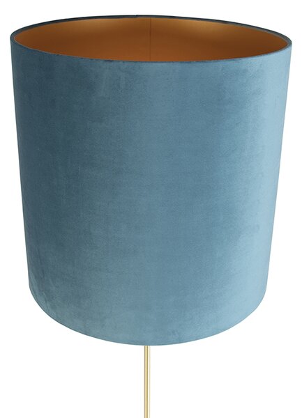 Lampa stojąca złota/mosiężna z niebieskim aksamitnym abażurem 40/40 cm - Parte