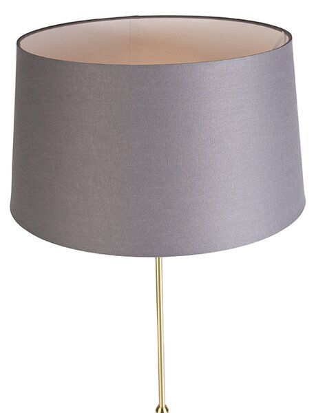 Lampa stojąca złota/mosiężna z szarym abażurem z lnu 45 cm - Parte