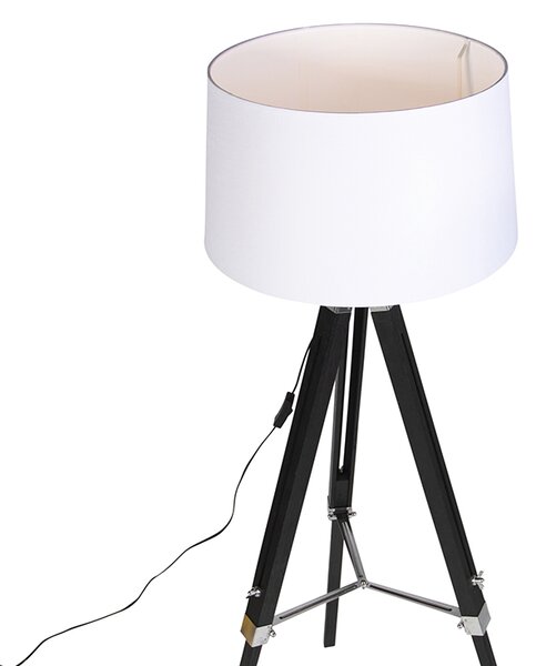 Lampa podłogowa Tripod czarna z abażurem 45cm lnianym białym