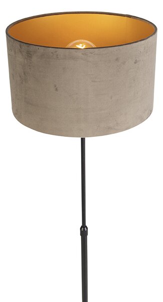 Lampa stojąca czarna z abażurem z weluru taupe ze złotem 35 cm - Parte