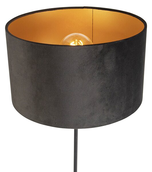 Lampa stojąca czarna z abażurem z czarnego weluru ze złotym wnętrzem 35 cm - Parte