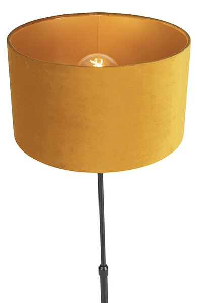 Lampa stojąca czarna z abażurem z weluru w kolorze ochry z wnętrzem w kolorze złotym 35 cm - Parte