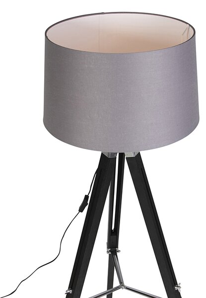Lampa podłogowa statywowa czarna z kloszem 45cm len ciemnoszary