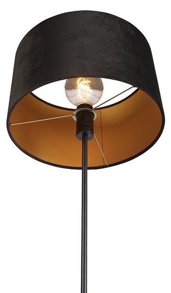 Lampa stojąca czarna z abażurem z czarnego weluru ze złotym wnętrzem 35 cm - Parte