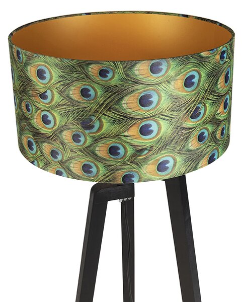 Lampa podłogowa trójnóg czarna z kloszem w stylu pawia 50 cm - Puros