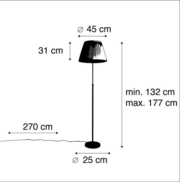 Lampa stojąca czarna z plisowanym abażurem kremowym 45 cm regulowana - Parte