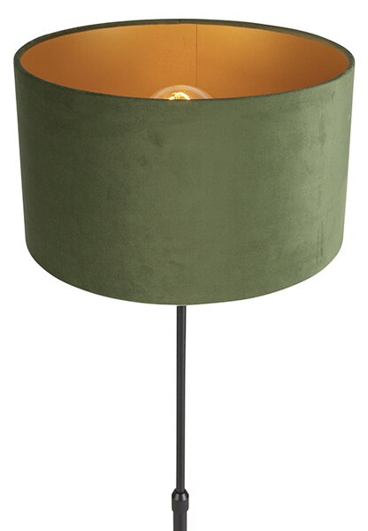 Lampa stojąca czarna z abażurem z aksamitu zielonego ze złotem 35 cm - Parte