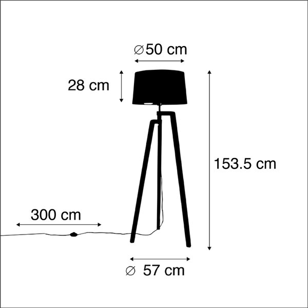 Lampa podłogowa na trójnogu z abażurem z bawełny czarna ze złotym 50 cm - Puros