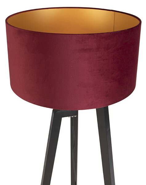 Lampa podłogowa trójnóg czarna z czerwonym kloszem i złotem 50 cm - Puros