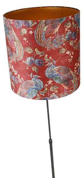 Lampa stojąca z czarnym abażurem w wzór pawia, czerwona 40 cm - Parte