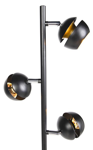 Nowoczesna lampa stojąca 3-punktowa czarna ze złotym wnętrzem - Buell Deluxe