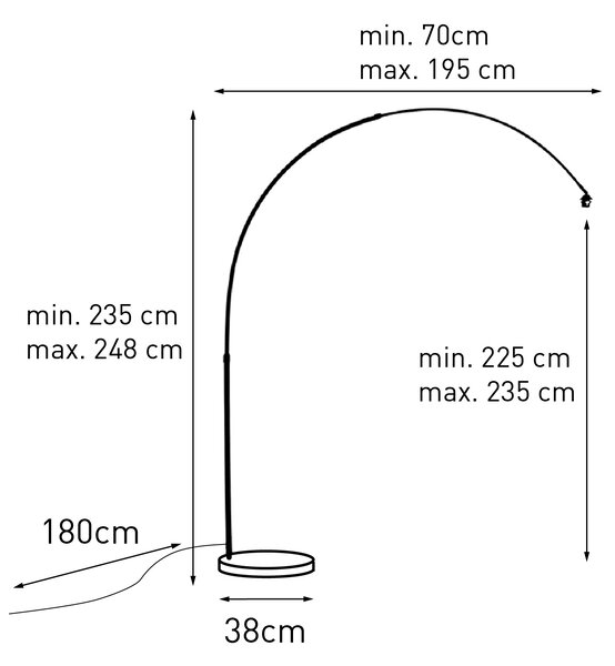 Lampa łukowa mosiężna z podstawą z czarnego marmuru, regulowana - XXL