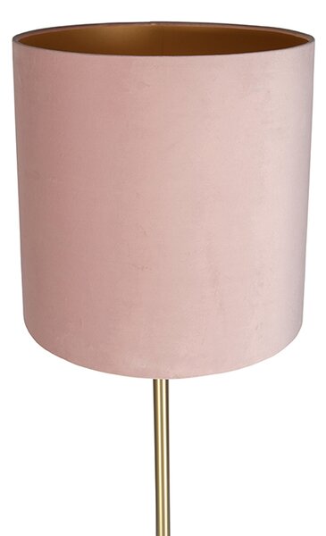 Romantyczna lampa podłogowa mosiężna z różowym kloszem 40 cm - Simplo