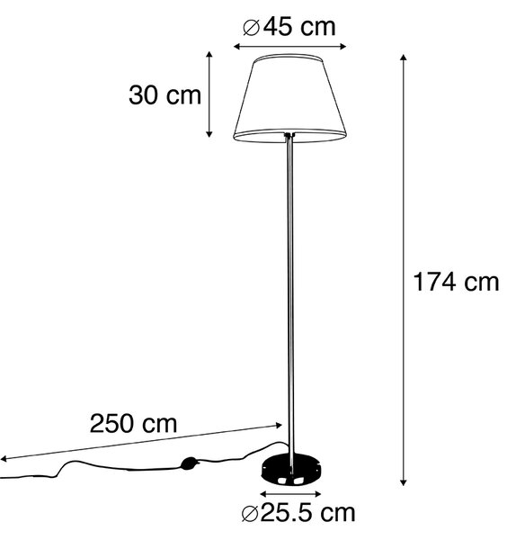 Nowoczesna lampa podłogowa stalowa z białym plisowanym abażurem 45 cm - Simplo