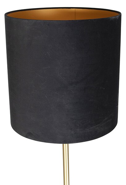 Klasyczna lampa stojąca mosiądz z czarnym abażurem 40 cm - Simplo