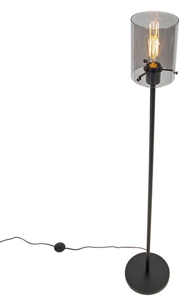 Designerska lampa podłogowa czarna z dymionym szkłem - Dome