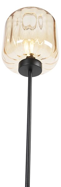 Designerska lampa podłogowa czarna z bursztynowym szkłem - Qara