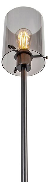 Designerska lampa podłogowa czarna z dymionym szkłem - Dome