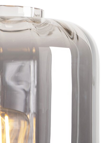 Designerska lampa podłogowa czarna z przydymionym szkłem - Qara