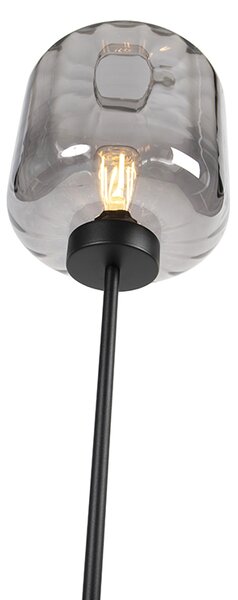 Designerska lampa podłogowa czarna z przydymionym szkłem - Qara