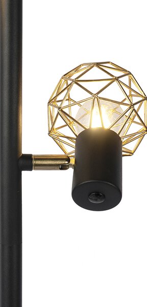 Designerska lampa stojąca czarna ze złotem 3-światłowa regulowana - Mesh