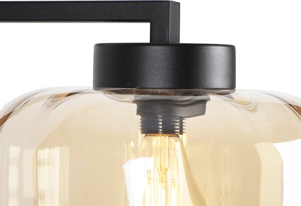 Designerska lampa podłogowa czarna z bursztynowym szkłem - Qara Down