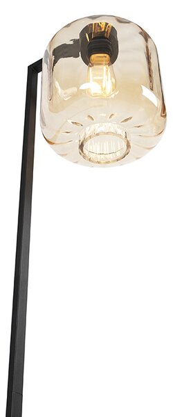 Designerska lampa podłogowa czarna z bursztynowym szkłem - Qara Down