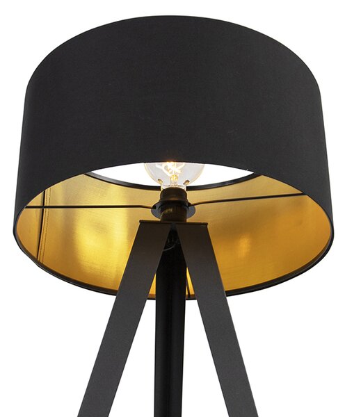 Lampa stojąca czarna z czarnym kloszem i złotym wnętrzem - Ilse