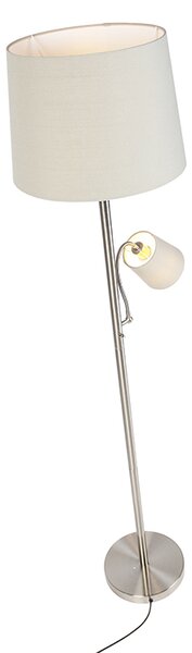 Klasyczna lampa podłogowa ze stali z szarym kloszem i lampką do czytania - Retro