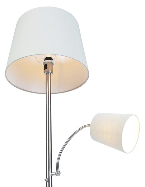 Klasyczna lampa podłogowa ze stali z szarym kloszem i lampką do czytania - Retro