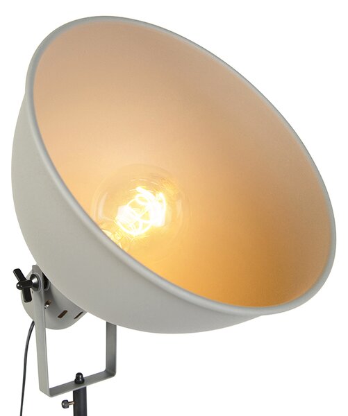 Lampa podłogowa w stylu industrialnym na drewnianym trójnogu z szarym kloszem - Laos