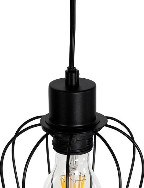 Rustykalna lampa podłogowa czarna z drewnem 2-światła - Stronk