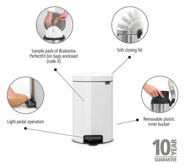 Biały stalowy kosz na śmieci z pedałem 30 l NewIcon – Brabantia
