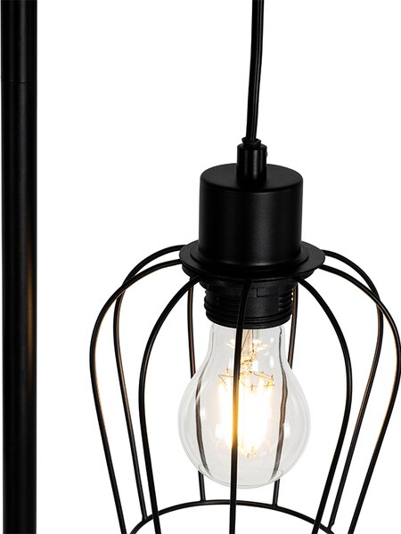Rustykalna lampa podłogowa czarna z drewnem 2-światła - Stronk