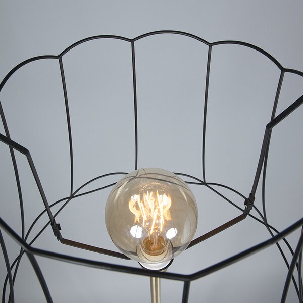 Retro lampa podłogowa mosiądz z kloszem Granny Frame czarny 45 cm - Kaso