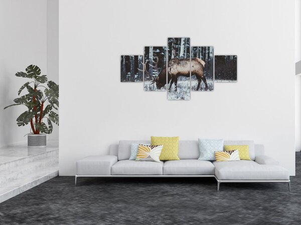Obraz - jeleń zimą (125x70 cm)